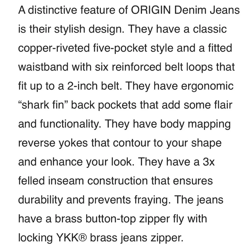 Origin Mens Jeans Delta D68 Dark Wash Quality Denim Made in USA Size 38 X 33